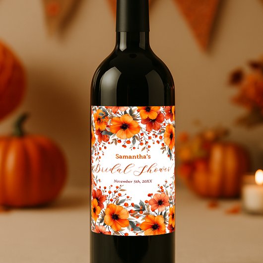 Rustic Boho Orange Bloom Berry Frame Bridal Shower Weinetikett