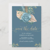 Rustic Boho Palm Dusty Blue Floral Wedding Save The Date (Vorderseite)