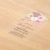 Rustic Boho Palm Dusty Pink Roses Bridal Shower Acryleinladungen (Ablage )