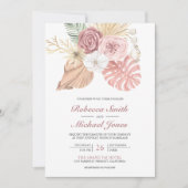 Rustic Boho Palm Dusty Pink Roses QR Code Hochzeit Einladung (Vorderseite)