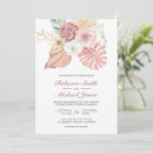Rustic Boho Palm Dusty Pink Roses QR Code Hochzeit Einladung (Stehend Vorderseite)