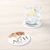 Rustic Boho Palm Leaf Monogram Wedding Runder Pappuntersetzer (Vor Ort)