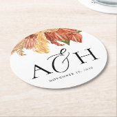 Rustic Boho Palm Leaf Monogram Wedding Runder Pappuntersetzer (Angewinkelt)