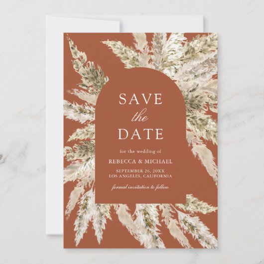 Rustic Boho Pampas Arch Save The Date (Vorderseite)