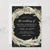 Rustic Boho Pampas Eucalyptus Wreath Black Wedding Einladung (Vorderseite)