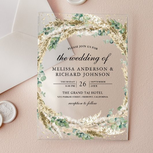 Rustic Boho Pampas Eucalyptus Wreath Wedding Acryleinladungen