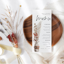 Rustic Boho Pampas Fette Wedding Menu
