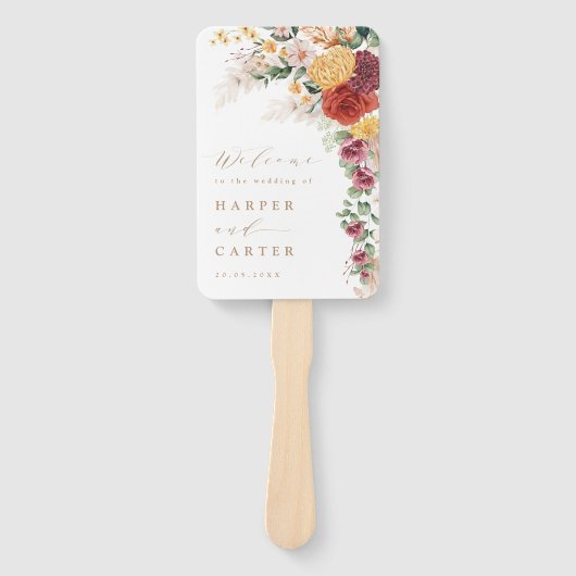 Rustic Boho Pampas Grass Blume Hochzeitsprogramm Fächer (Vorderseite)