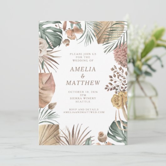 Rustic Boho Pampas Grass Greenerity Wedding Einladung (Stehend Vorderseite)