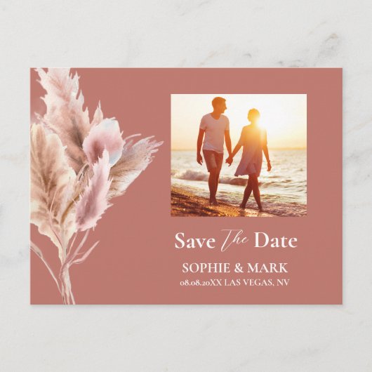 Rustic Boho Pampas Grass Save The Date Photo Postkarte (Vorderseite)