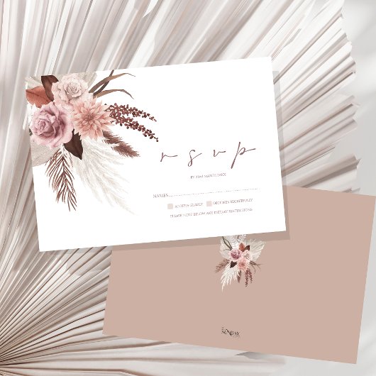 Rustic Boho Pampas Grass Terracotta Wedding RSVP Karte