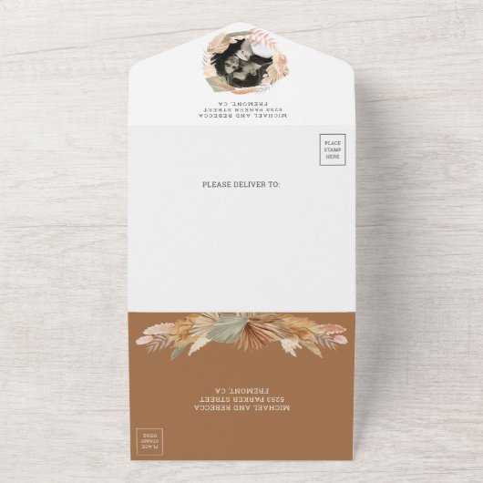 Rustic Boho Pampas Grass Wreath Dried Palm Wedding All In One Einladung (Außenbereich)