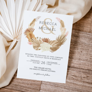 Rustic Boho Pampas Grass Wreath Dried Palm Wedding Einladung
