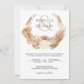 Rustic Boho Pampas Grass Wreath Dried Palm Wedding Einladung (Vorderseite)