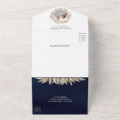 Rustic Boho Pampas Grass Wreath Navy Blue Wedding All In One Einladung (Außenbereich)