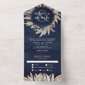 Rustic Boho Pampas Grass Wreath Navy Blue Wedding All In One Einladung (Innen Boden)