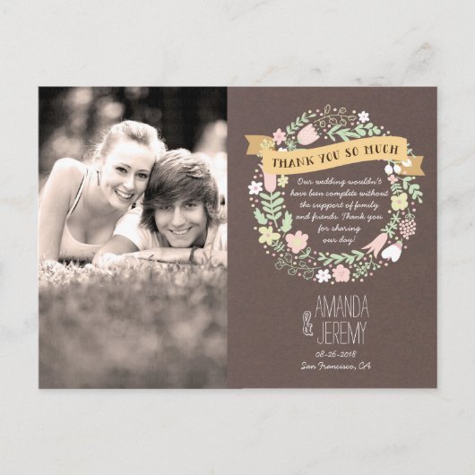 Rustic Boho Pastel Blume Wreath Vielen Dank Postkarte (Vorderseite)