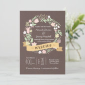 Rustic Boho Pastel Blume Wreath Wedding Einladung (Stehend Vorderseite)