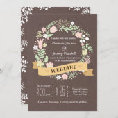 Rustic Boho Pastel Blume Wreath Wedding Einladung (Vorne/Hinten)