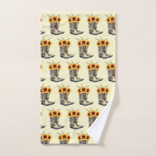 Rustic Boho Pattern - Cowboy Boots mit Sonnenblume Badhandtuch Set (Handtuch)