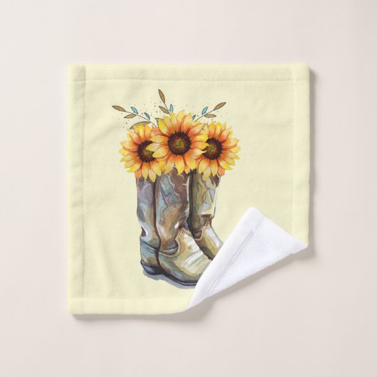 Rustic Boho Pattern - Cowboy Boots mit Sonnenblume Badhandtuch Set (Waschlappen)