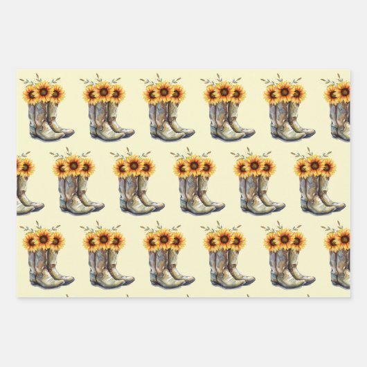 Rustic Boho Pattern - Cowboy Boots mit Sonnenblume Geschenkpapier Set (Vorderseite 3)
