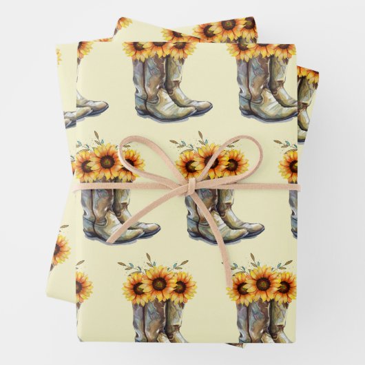 Rustic Boho Pattern - Cowboy Boots mit Sonnenblume Geschenkpapier Set (Beispiel)