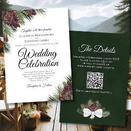 Rustic Boho Pinecones Eleganter QR Code Hochzeit Einladung