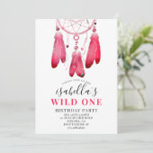 Rustic Boho Pink Dream Catcher Wilde Ein Geburtsta Einladung (Stehend Vorderseite)