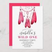 Rustic Boho Pink Dream Catcher Wilde Ein Geburtsta Einladung (Vorne/Hinten)