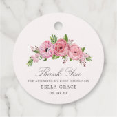 Rustic Boho Pink Floral Erste Kommune Vielen Dank Geschenkanhänger (Rückseite)