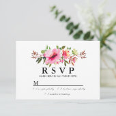 Rustic Boho Pink Floral Wedding RSVP Card (Stehend Vorderseite)