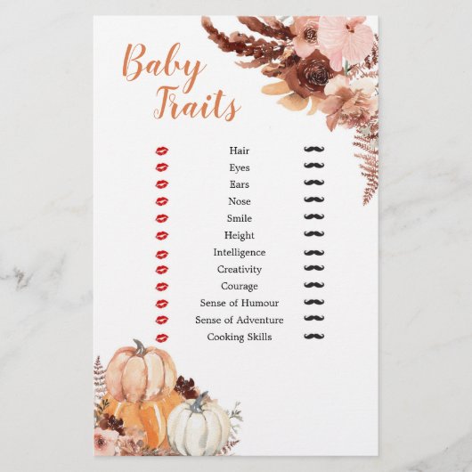 Rustic Boho Pumpkin Baby Shower Baby Tracks Spiele (Vorderseite)
