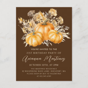 Rustic Boho Pumpkin Fall 21. Geburtstag Party Einladungspostkarte