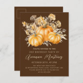 Rustic Boho Pumpkin Fall 21. Geburtstag Party Einladungspostkarte (Vorne/Hinten)