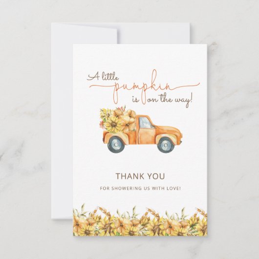 Rustic Boho Pumpkin Fall Floral Baby Dusche Dankeskarte (Vorderseite)