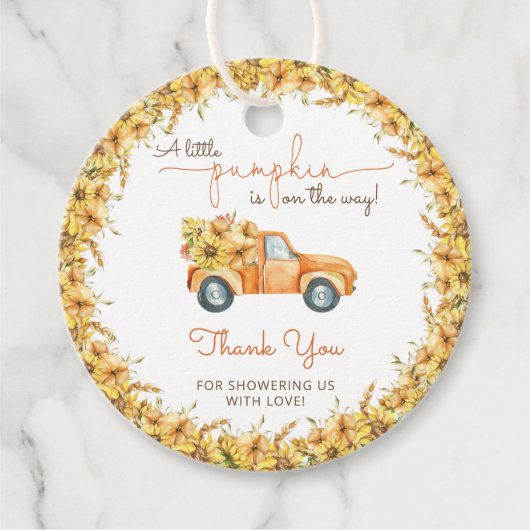 Rustic Boho Pumpkin Fall Floral Baby Dusche Geschenkanhänger (Vorderseite)