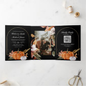 Rustic Boho Pumpkin Foto QR Code Black Wedding Dreifach Gefaltete Einladung (Innenseite)