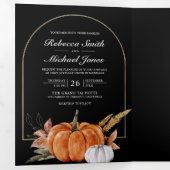 Rustic Boho Pumpkin Foto QR Code Black Wedding Dreifach Gefaltete Einladung (Innen Erste Seite)