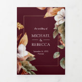 Rustic Boho Pumpkin Foto QR Code Burgundy Wedding Dreifach Gefaltete Einladung (Cover)