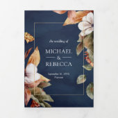 Rustic Boho Pumpkin Foto QR Code Navy Hochzeit Dreifach Gefaltete Einladung (Cover)