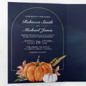 Rustic Boho Pumpkin Foto QR Code Navy Hochzeit Dreifach Gefaltete Einladung (Innen Erste Seite)