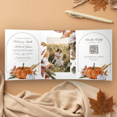 Rustic Boho Pumpkin Foto QR Code Wedding Dreifach Gefaltete Einladung