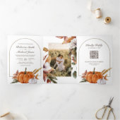 Rustic Boho Pumpkin Foto QR Code Wedding Dreifach Gefaltete Einladung (Innenseite)