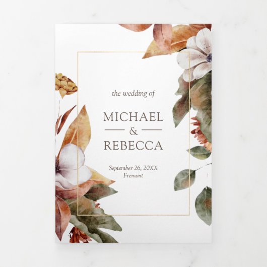 Rustic Boho Pumpkin Foto QR Code Wedding Dreifach Gefaltete Einladung (Cover)