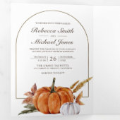 Rustic Boho Pumpkin Foto QR Code Wedding Dreifach Gefaltete Einladung (Innen Erste Seite)