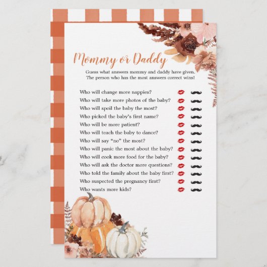 Rustic Boho Pumpkin Mommy oder Daddy Games (Vorne/Hinten)