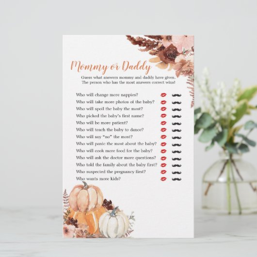 Rustic Boho Pumpkin Mommy oder Daddy Games (Stehend Vorderseite)