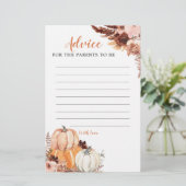 Rustic Boho Pumpkin Oh Baby Advice Card (Stehend Vorderseite)