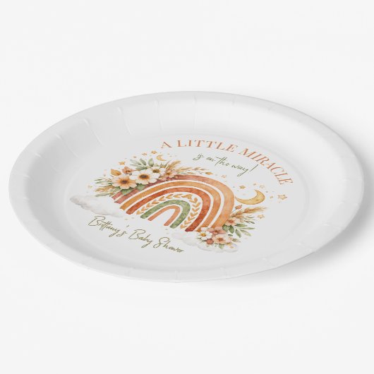 Rustic Boho Rainbow Baby Shower  Pappteller (Schrägansicht)